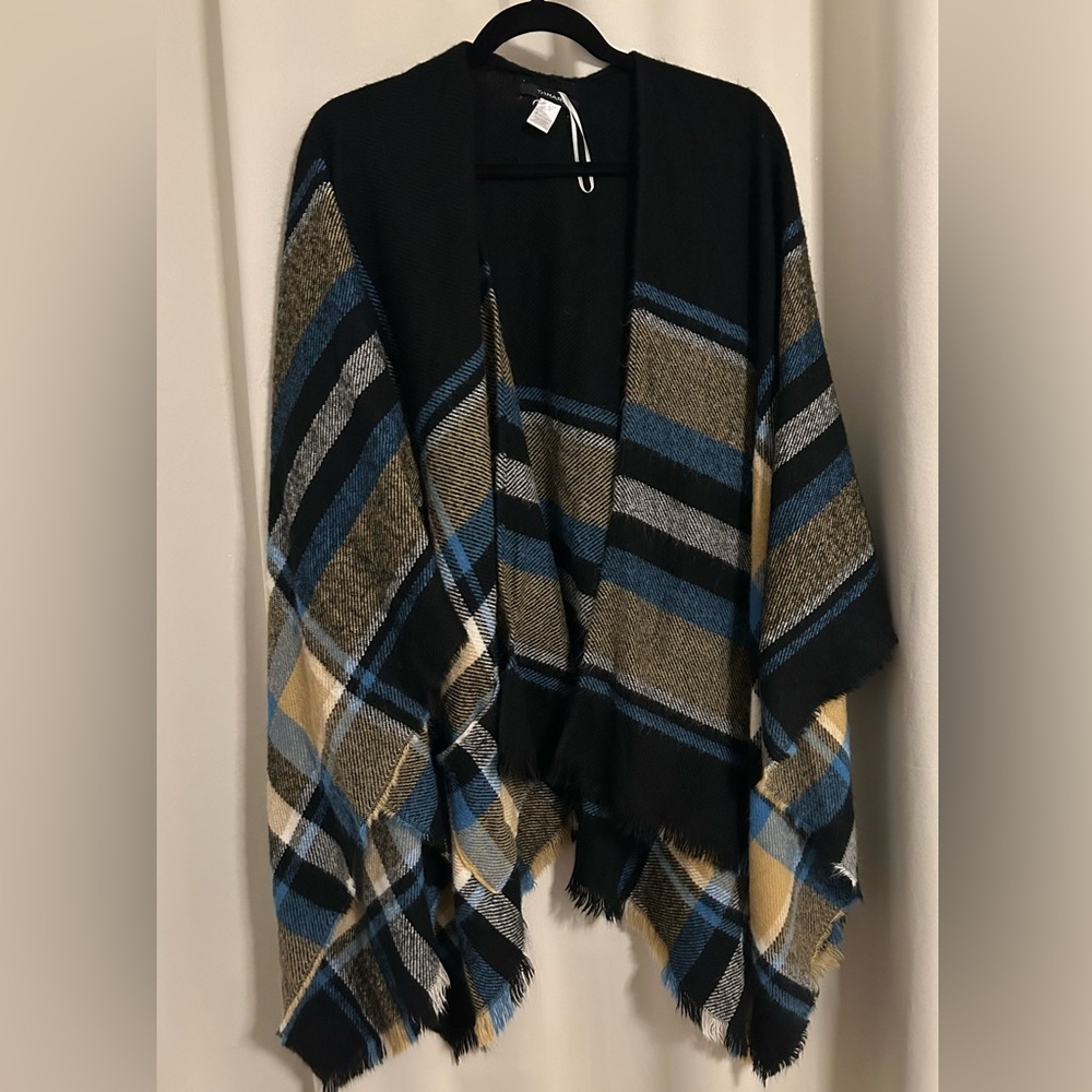 Plaid Women's Open Front Shawl Sweater